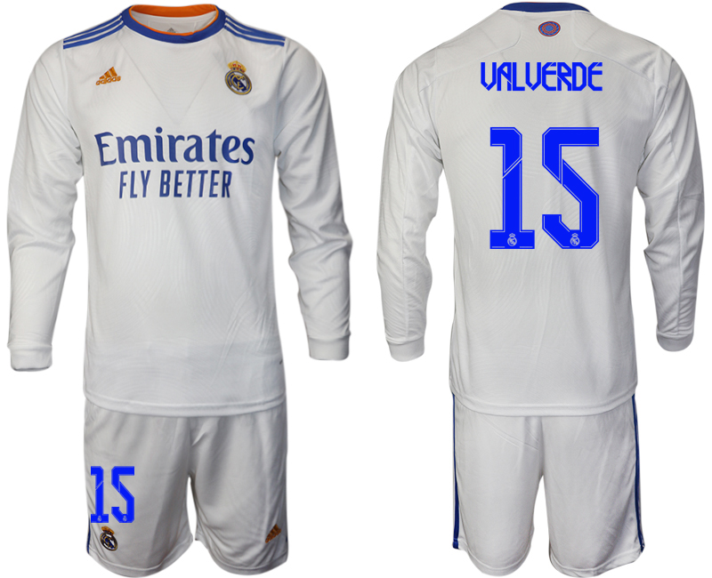 Men 2021-2022 Club Real Madrid home white Long Sleeve #15 Soccer Jersey